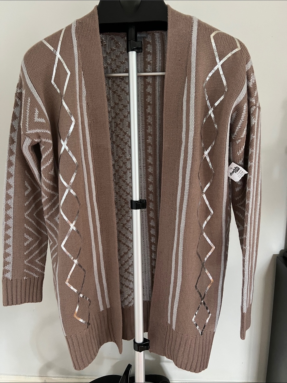 Charlotte Russe Taupe Open-Front Cardigan with Silver Accents